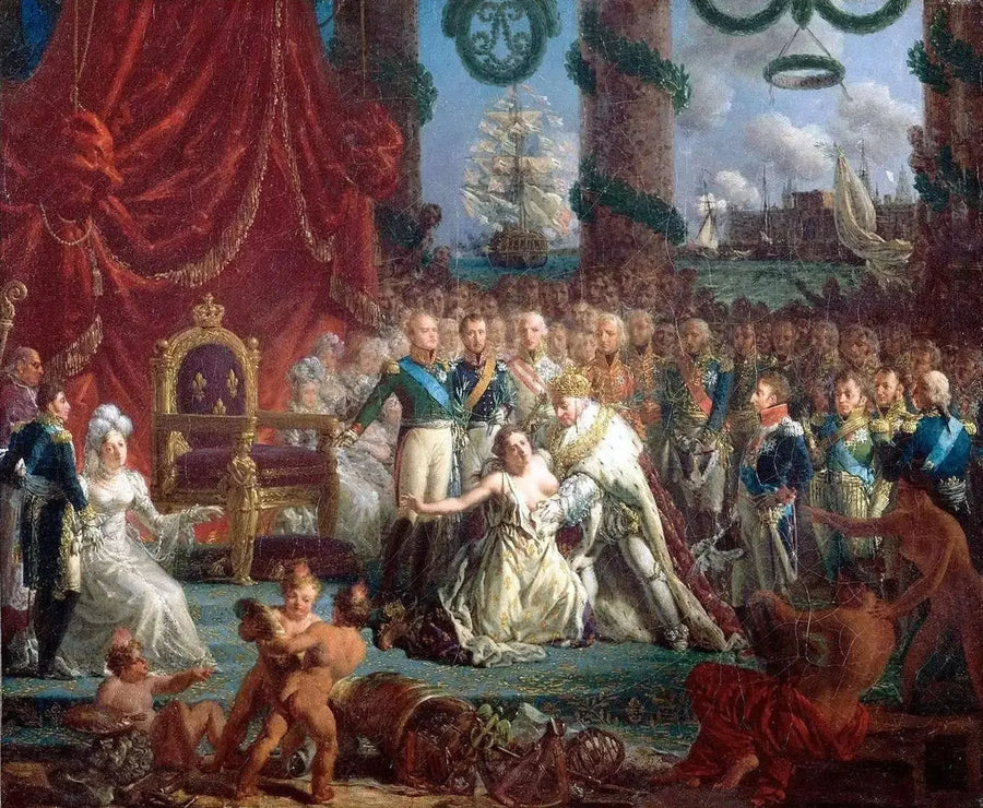 Alléen av Bourbons' tilbakekomst 24. april 1814: Louis XVIII gjenoppretter Frankrike fra ruinene. - Louis-Philippe Crépin

Source:
Allégorie du retour des Bourbons le 24 avril 1814 : Louis XVIII relevant la France de ses ruines. - Louis-Philippe Crépin