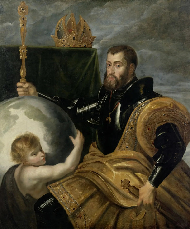 Allegori over keiseren Karl som en suveren av store riker - Peter Paul Rubens