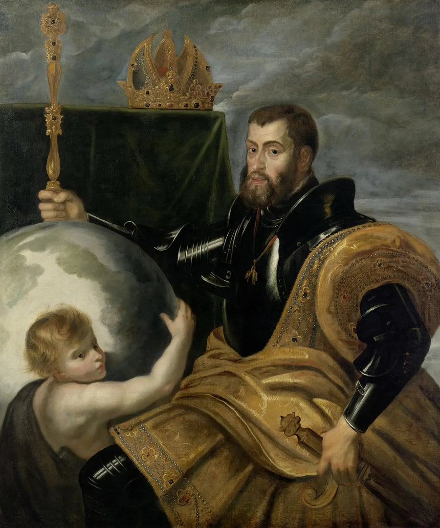 Allegori over keiseren Karl som en suveren av store riker - Peter Paul Rubens