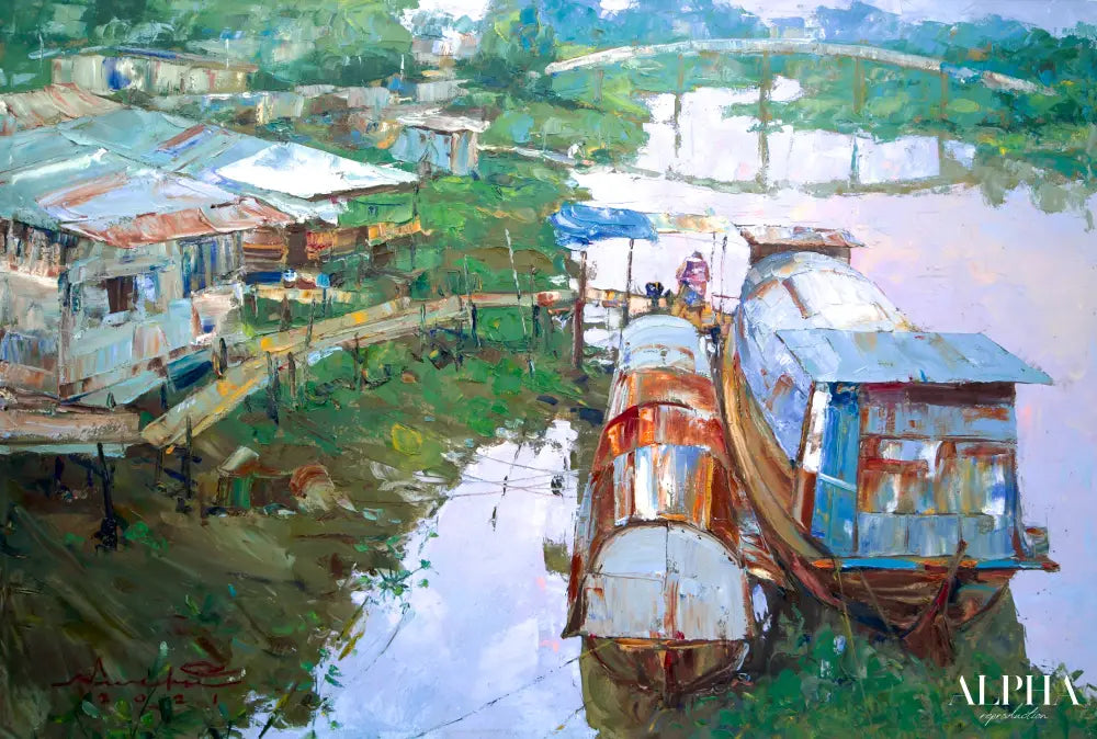 Alongside the river at Ayutthaya – Somchai | 80 x 120 cm Reproductions de tableaux à la peinture à l’huile