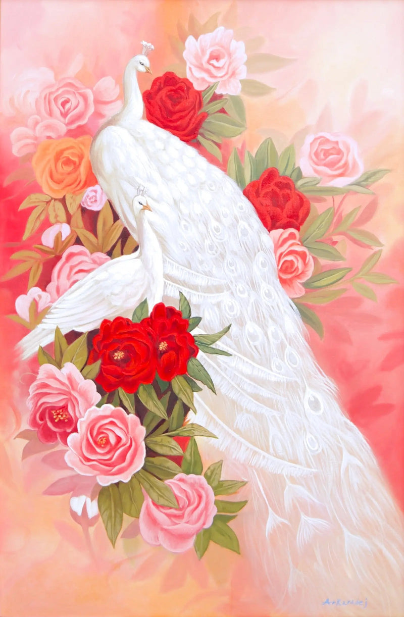 Kjærlighet og hvit påfugl | 60 x 90 cm