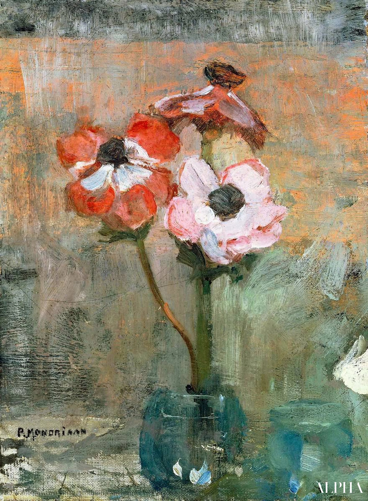 Anemoner i en potte - Mondrian - Høykvalitets reproduksjoner av malerier og bilder