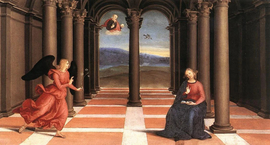 L’Annonciation de Raphaël, prédelle du retable Oddi – reproduction peinture à l’huile sur toile