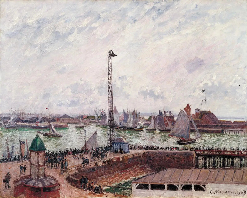 Pilotbukt, Le Havre, morgen, grått, tåkete - Camille Pissarro
