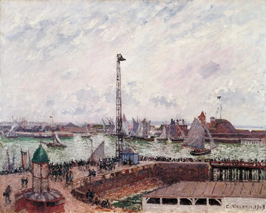 Pilotbukt, Le Havre, morgen, grått, tåkete - Camille Pissarro