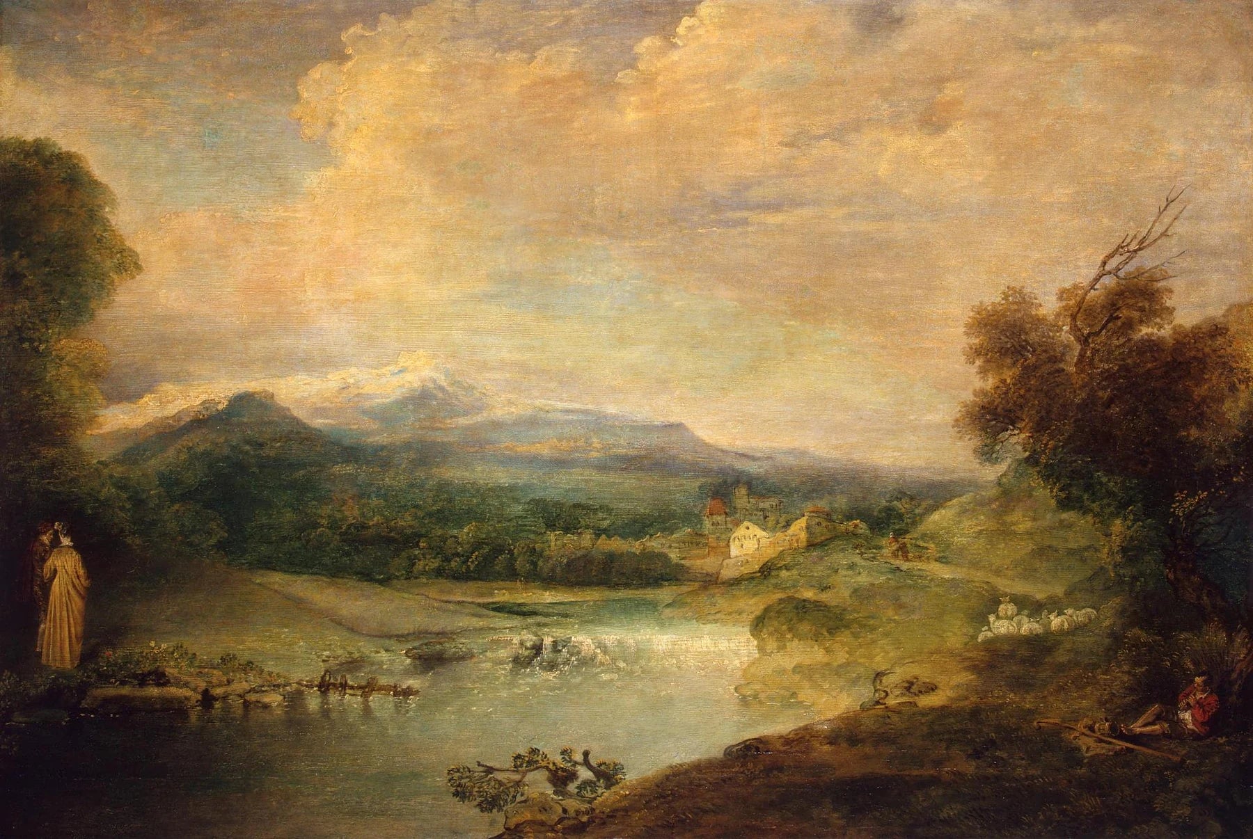 Paysage avec une cascade, peinture d’Antoine Watteau