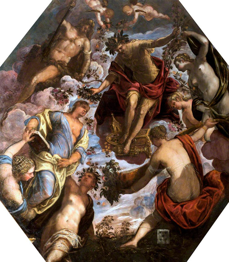 Apollon som krones en dikter, i nærvær av Herkules og fire andre kvinner. - Jacopo Tintoretto