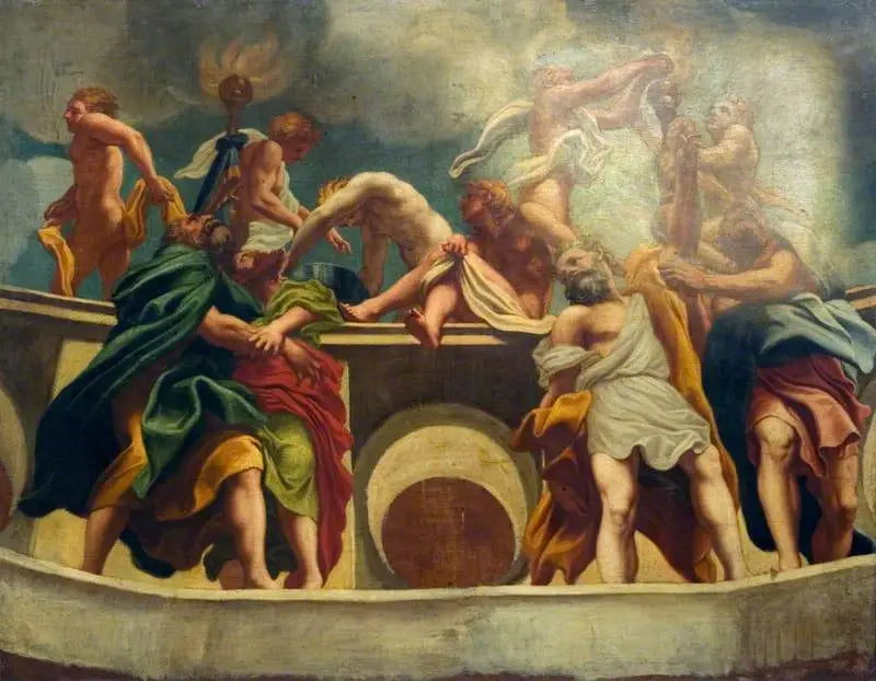 Apostler og engler ved Himmelfarten (kopi av fresken i kuppelen på katedralen i Parma) - Antonio da Correggio