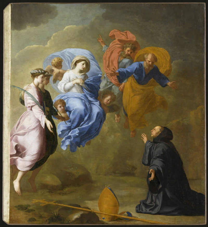 Åpenbaringen av Jomfruen ledsaget av Saint Agnes og Saint Thècle ved Saint Martin - Eustache Le Sueur