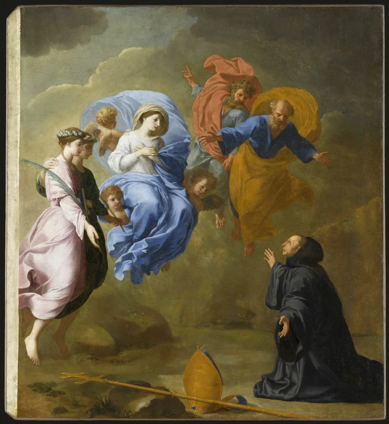 Åpenbaringen av Jomfruen ledsaget av Saint Agnes og Saint Thècle ved Saint Martin - Eustache Le Sueur