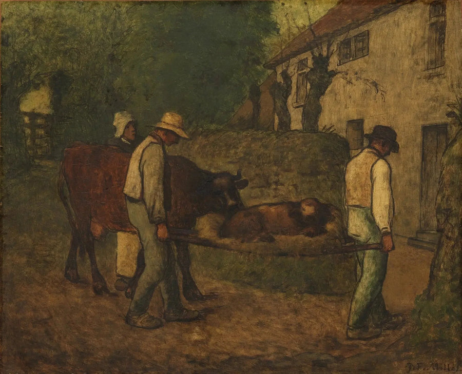 Bidrag til hjemmet av det fødte kalvet på markene - Jean-François Millet