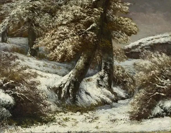 Trær i snøen - Gustave Courbet