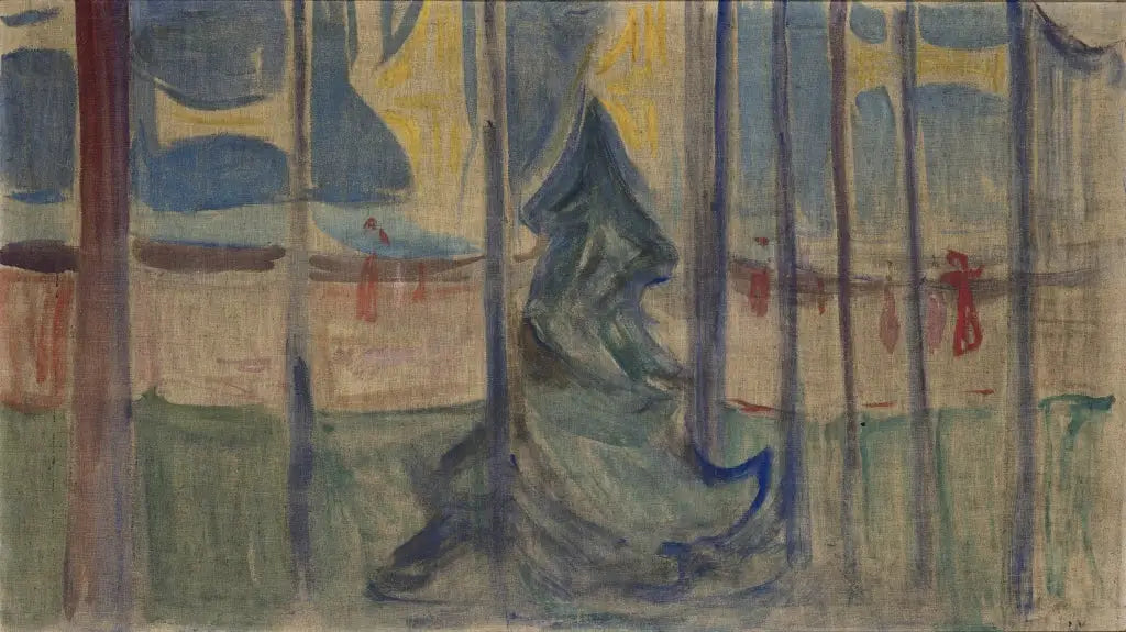 Reproduction du tableau « Arbres près de la mer (Frise Reinhardt) - Edvard Munch » par Alpha Reproduction en peinture à l’huile