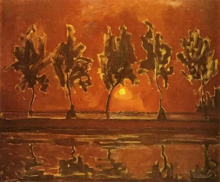 Trær nær Gein ved måneskinn - Piet Mondrian