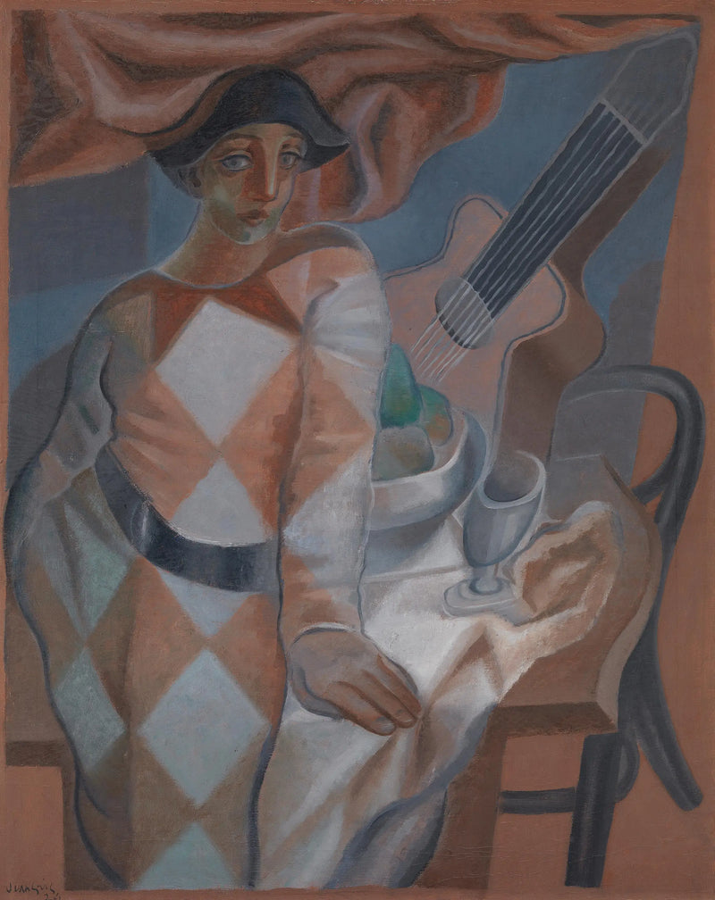 Arlequin foran et bord - Juan Gris