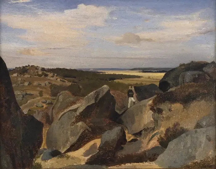 Kunstner som går gjennom et kaos av steiner i Fontainebleau - Jean-Baptiste Camille Corot