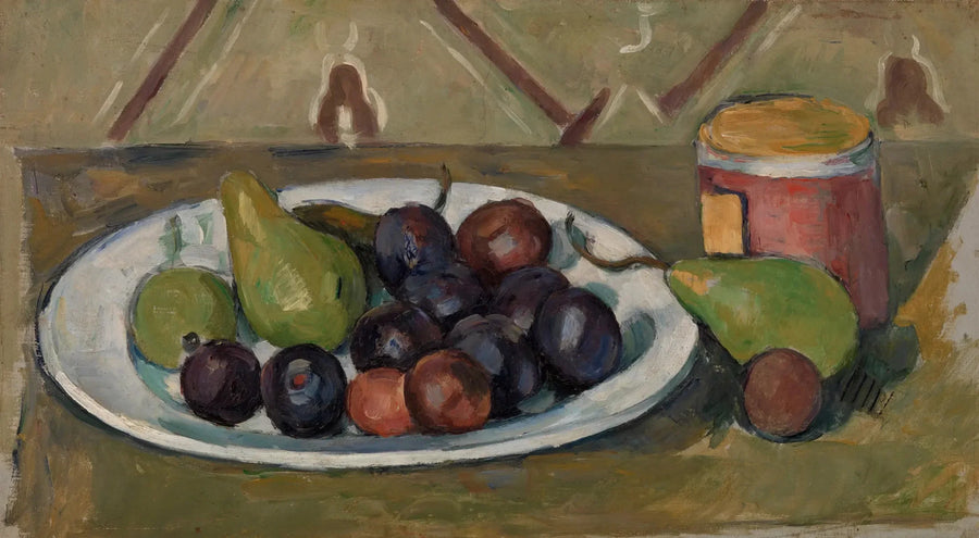 Tallerken med frukt og hermetikkkrukke - Paul Cézanne
