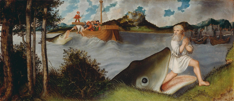 Autel de la Madeleine: Jonas og hvalen [prédelle] - Lucas Cranach den eldre