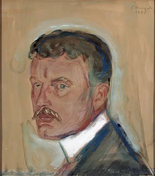 Selvbilde med bart og stiv krage - Edvard Munch