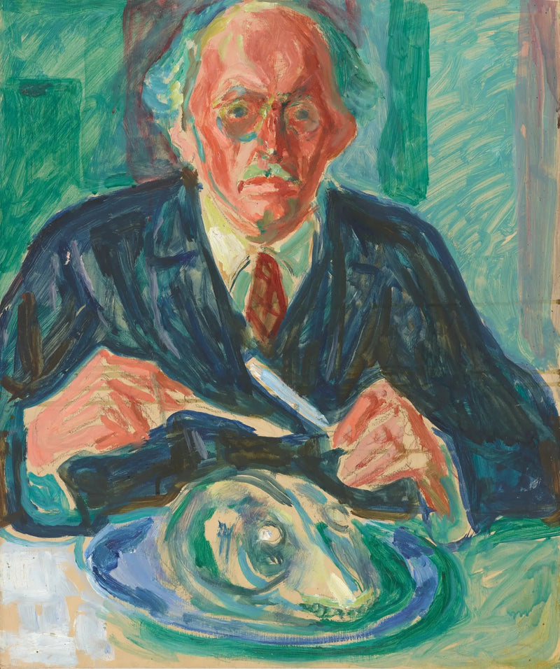 Selvportrett med hundehode på en tallerken - Edvard Munch