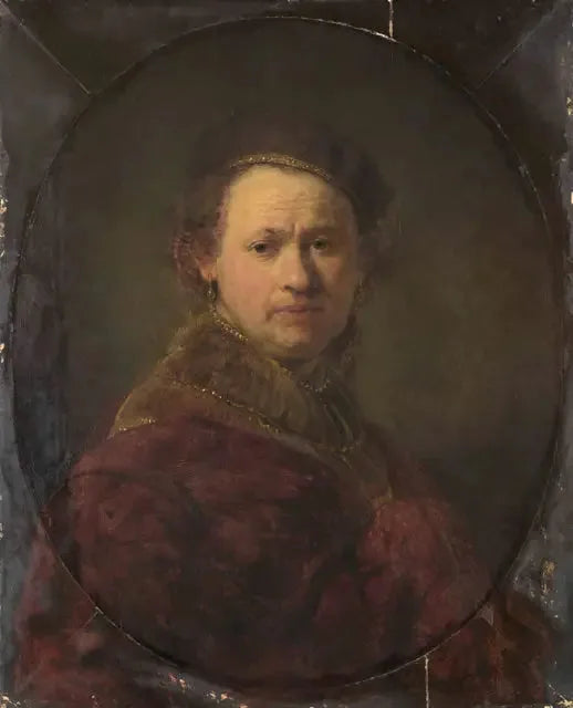Selvportrett med beret og rød frakk - Rembrandt