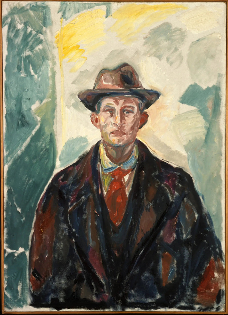 Selvportrett med hatt og rød slips - Edvard Munch