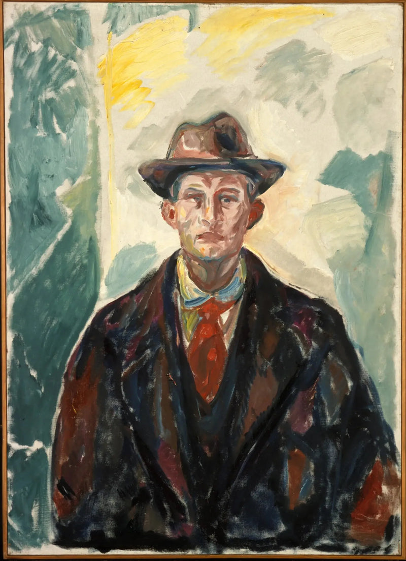 Selvportrett med hatt og rød slips - Edvard Munch