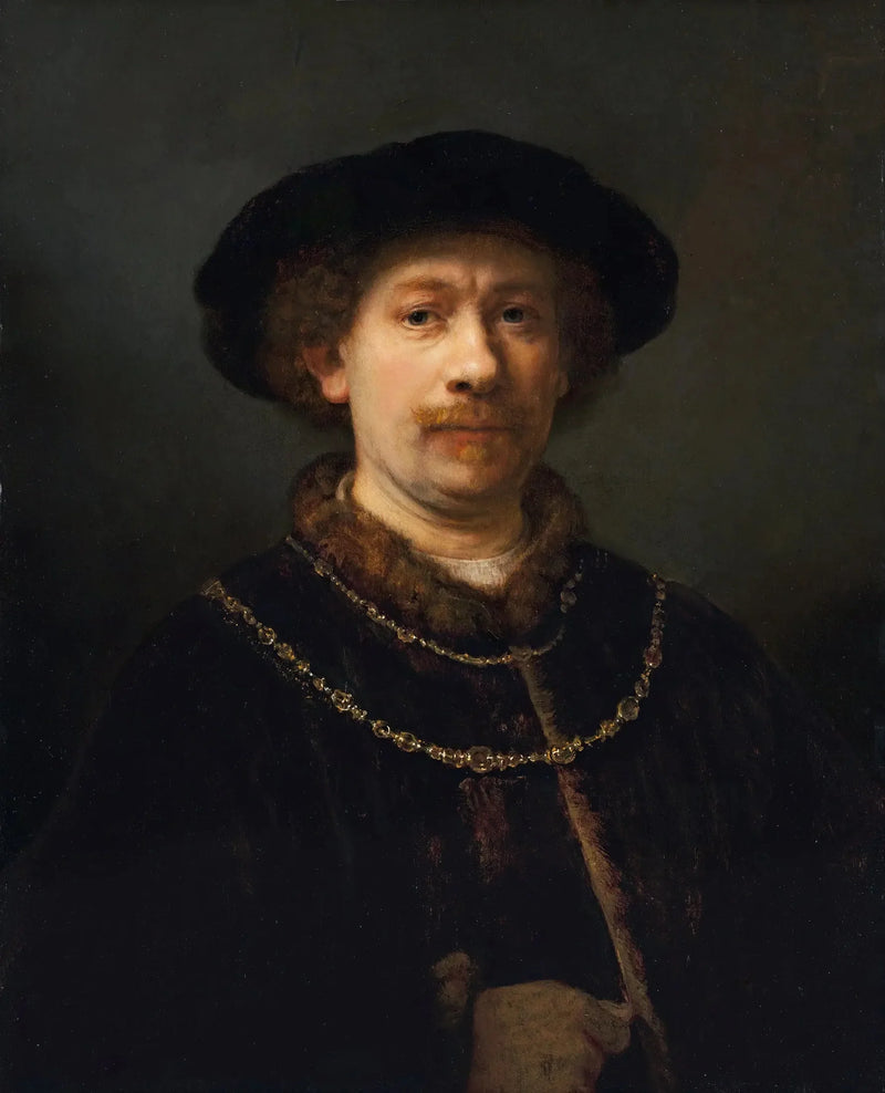 Selvportrett med hatt og to kjeder - Rembrandt