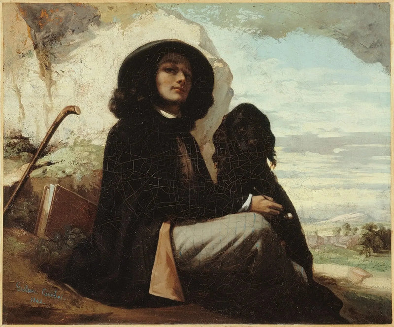 Selvportrett med svart hund - Gustave Courbet