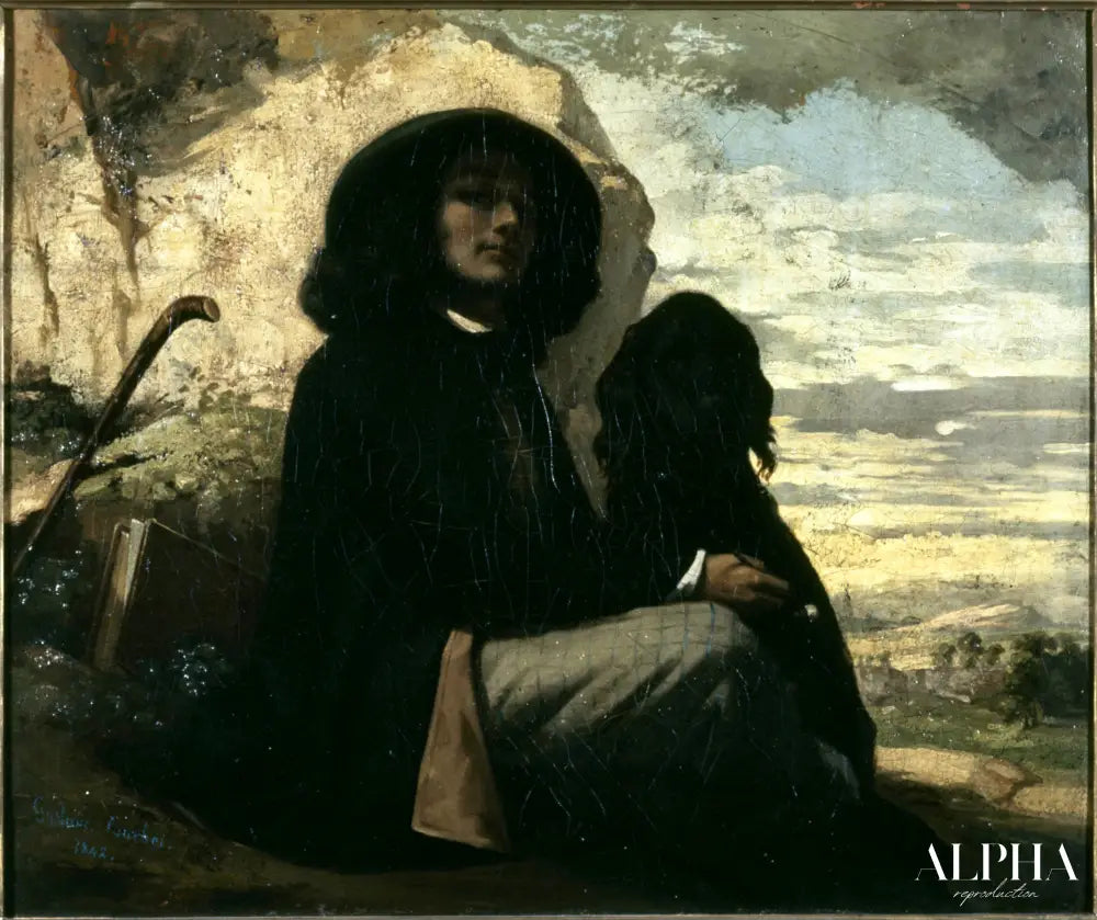 Autoportrait au chien noir - Gustave Courbet - Reproductions de tableaux et peintures haut de gamme