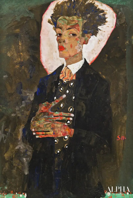 Autoportrait au gilet, debout (1911) - Egon Schiele - Reproductions de tableaux et peintures haut de gamme