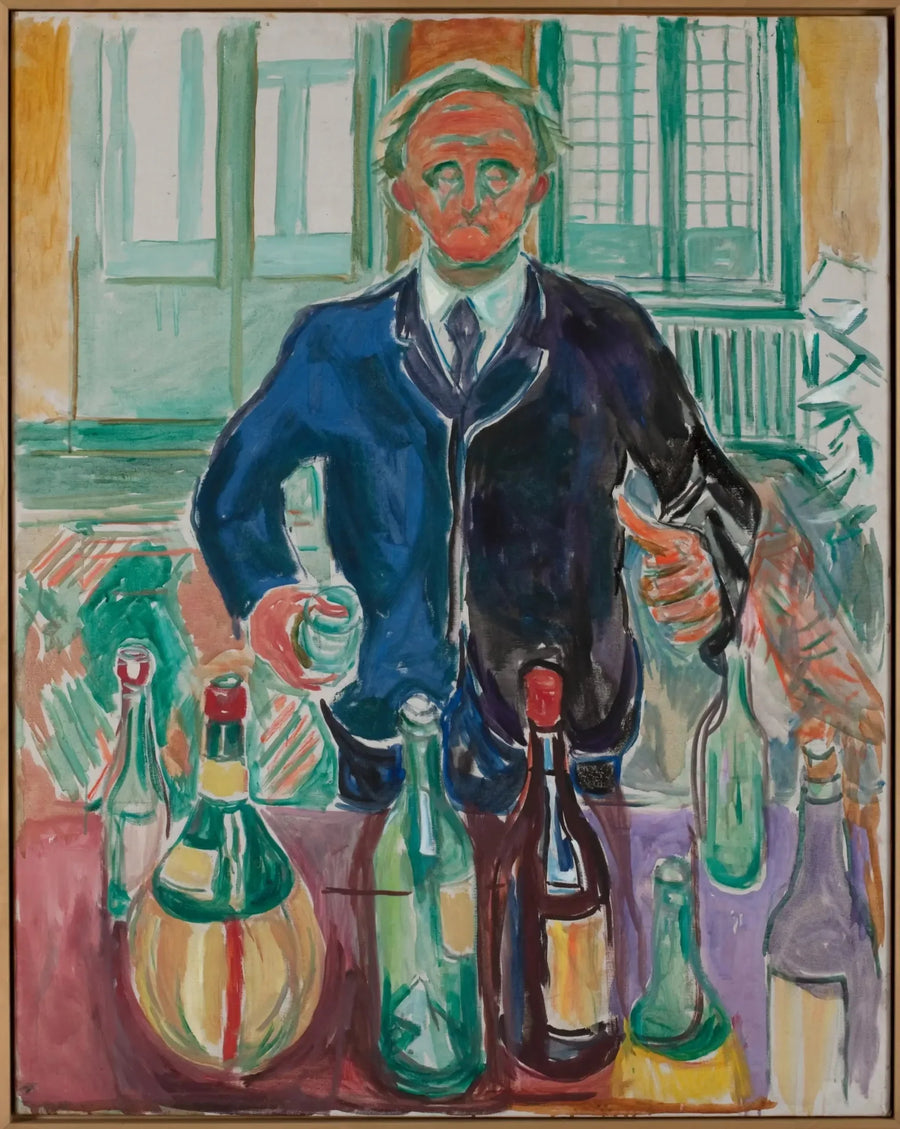 Selvportrett med flasker - Edvard Munch