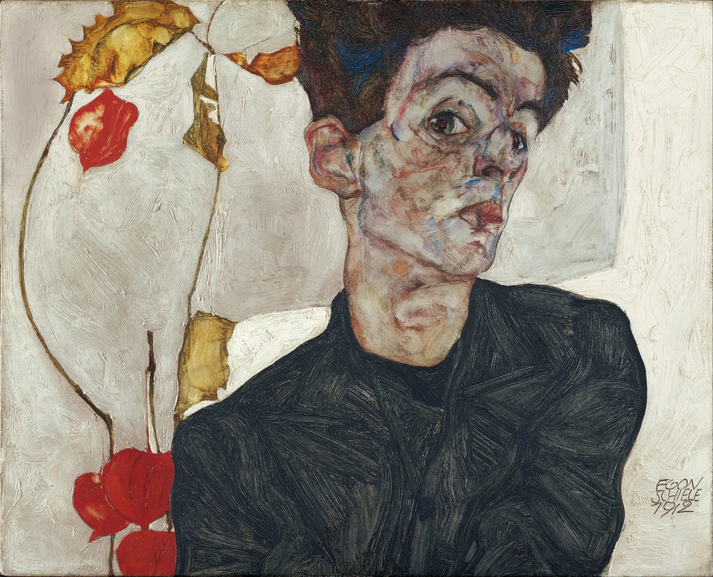 Autoportrait avec Physalis - Egon Schiele image 1 reproduction artisanale de tableau