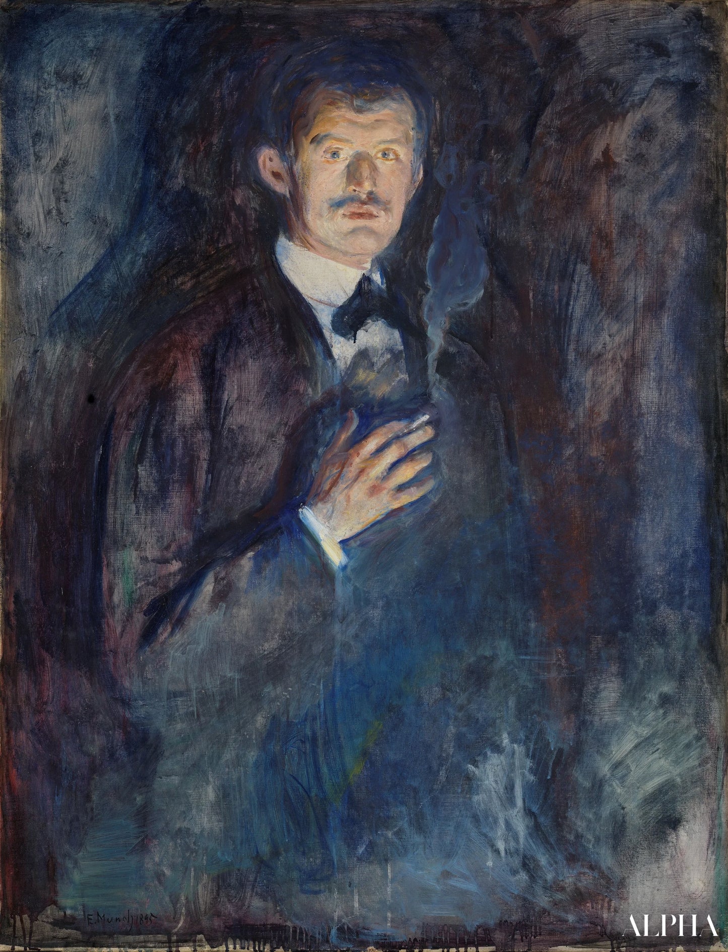 Selvportrett med en sigarett - Edvard Munch - Høykvalitets reproduksjoner av malerier og bilder