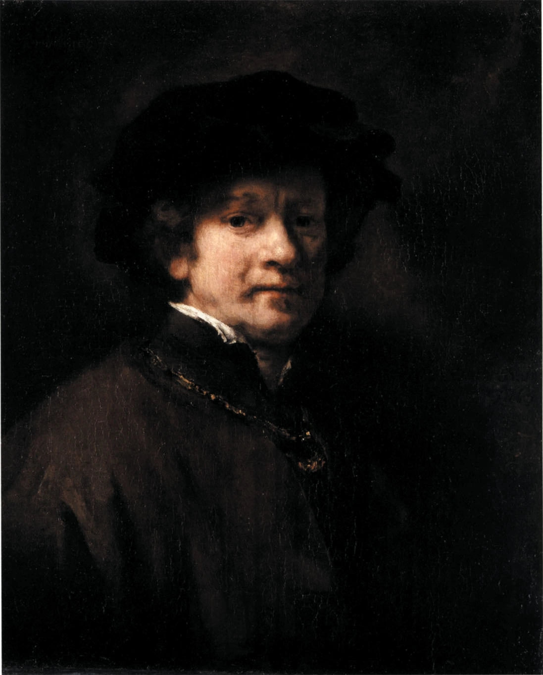 Autoportrait au béret et à la chaîne d’or — Rembrandt, 1654, Kassel