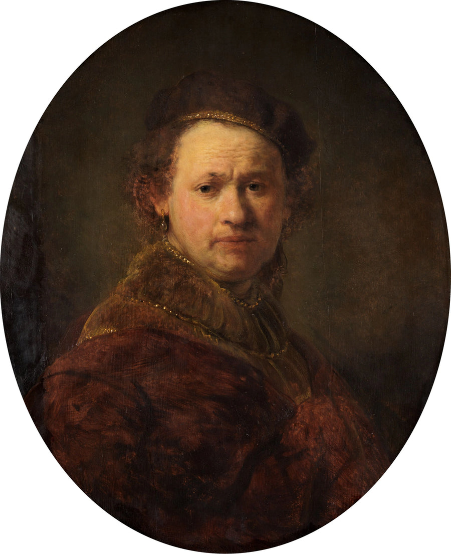 Selvportrett med beret og rød frakk - Rembrandt
