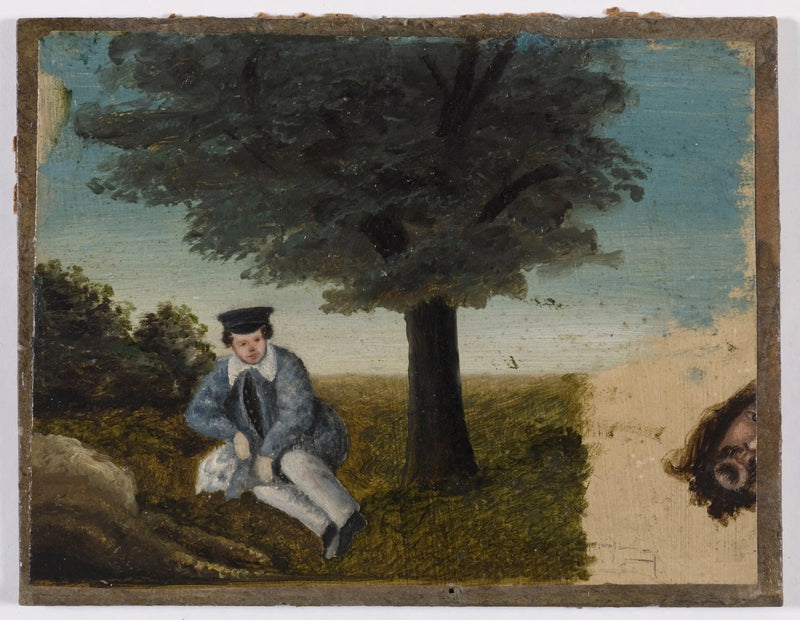Selvportrett av Gustave Courbet i alderen fire år; fragment av skjeggstilt hode - Gustave Courbet