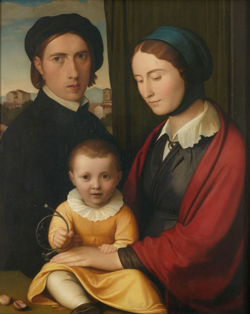 Selvportrett av kunstneren med sin kone og sønnen Alfons - Johann Friedrich Overbeck
