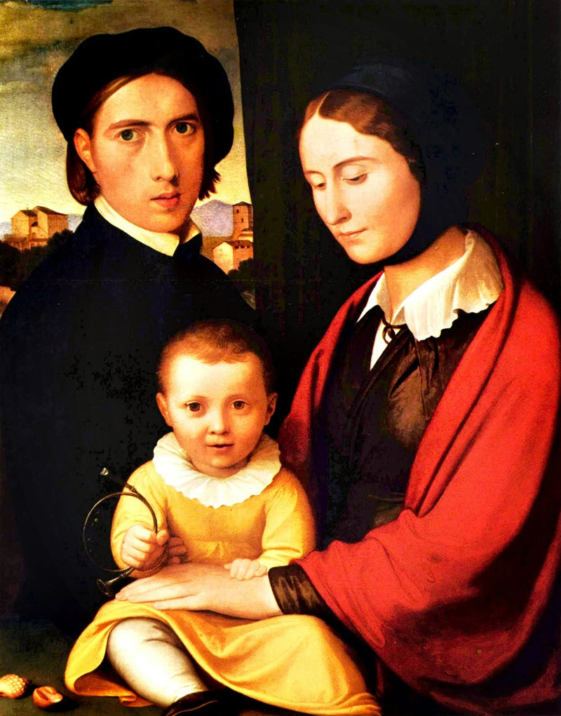 Selvportrett av kunstneren med sin kone og sønnen Alfons - Johann Friedrich Overbeck
