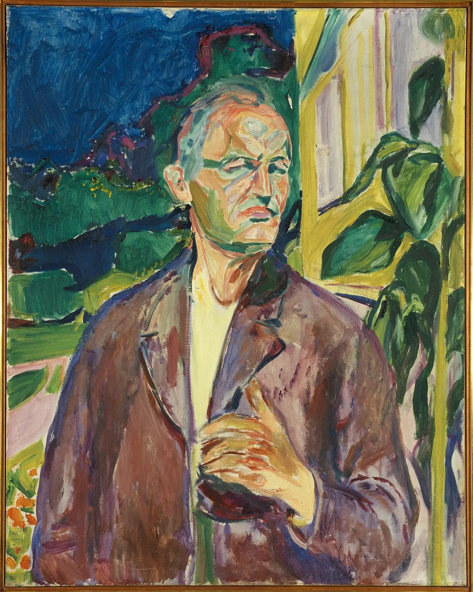 Autoportrait devant le mur de la maison - Edvard Munch image 1 copie peinte à la main à l’huile