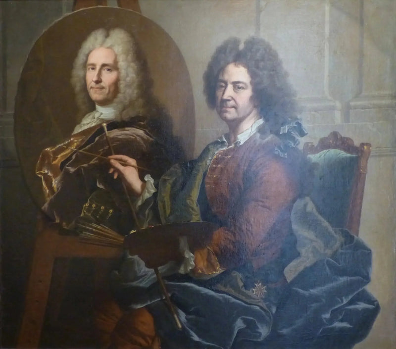 Selvportrett foran portrettet av François Castanier - Hyacinthe Rigaud