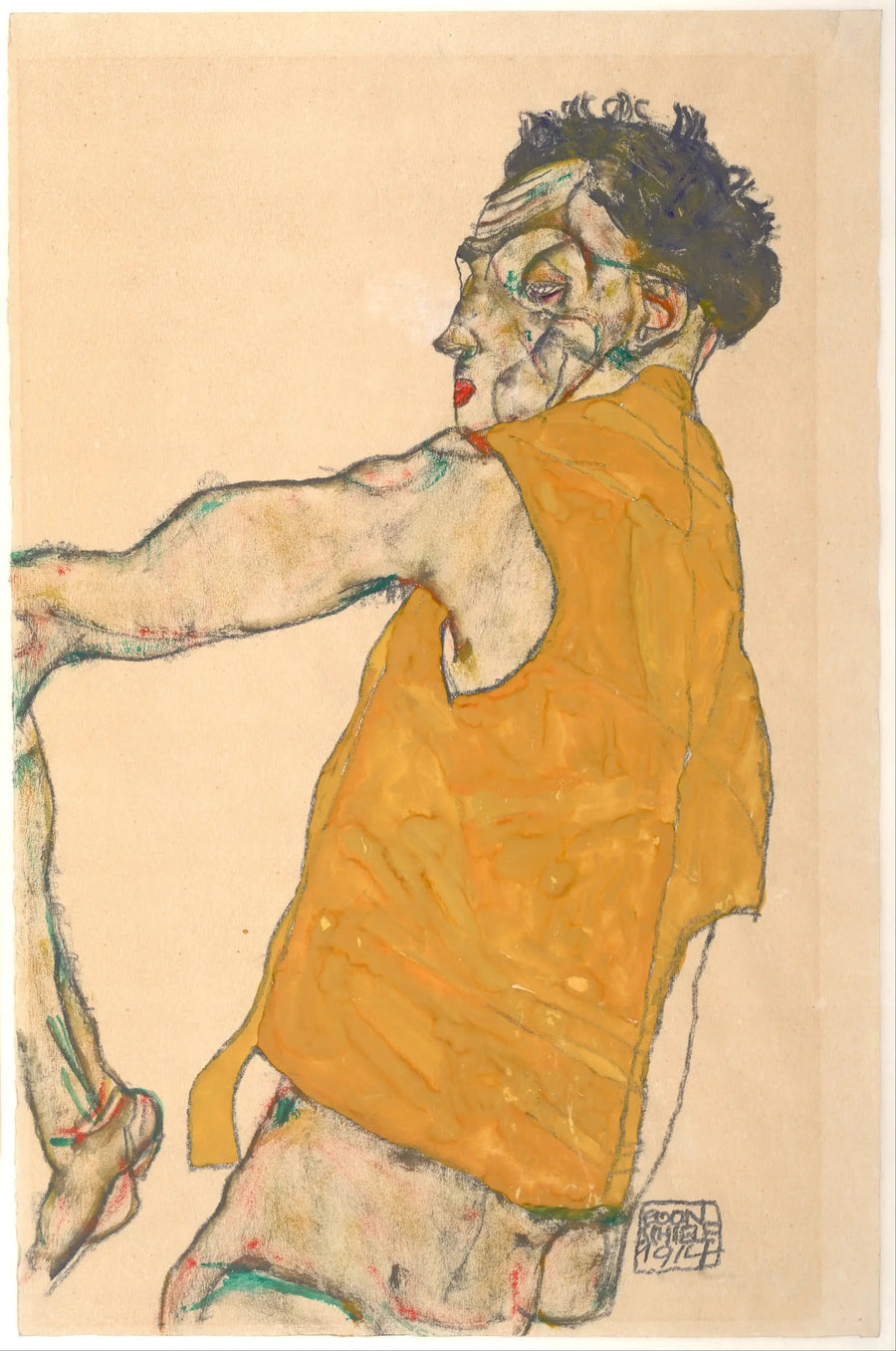 Selvportrett i gul vest - Egon Schiele