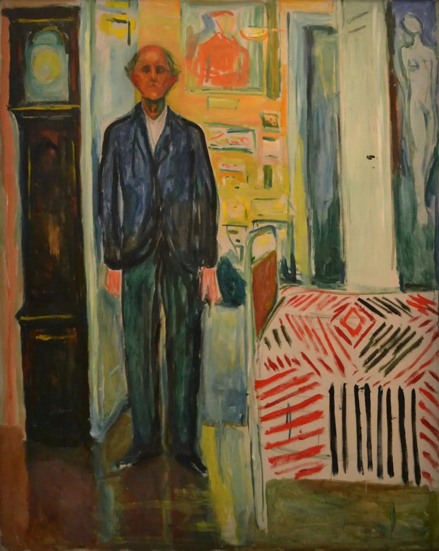 Selvportrett. Mellom klokken og sengen - Edvard Munch