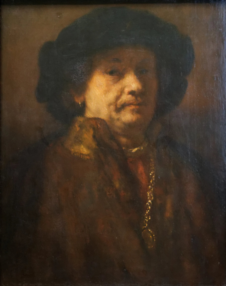 Selvportrett med svart beret og gullkjede - Rembrandt