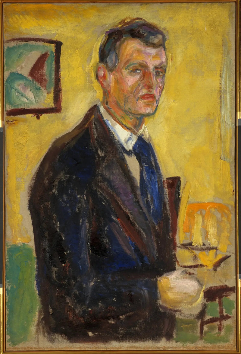 Selvportrett på gul bakgrunn - Edvard Munch