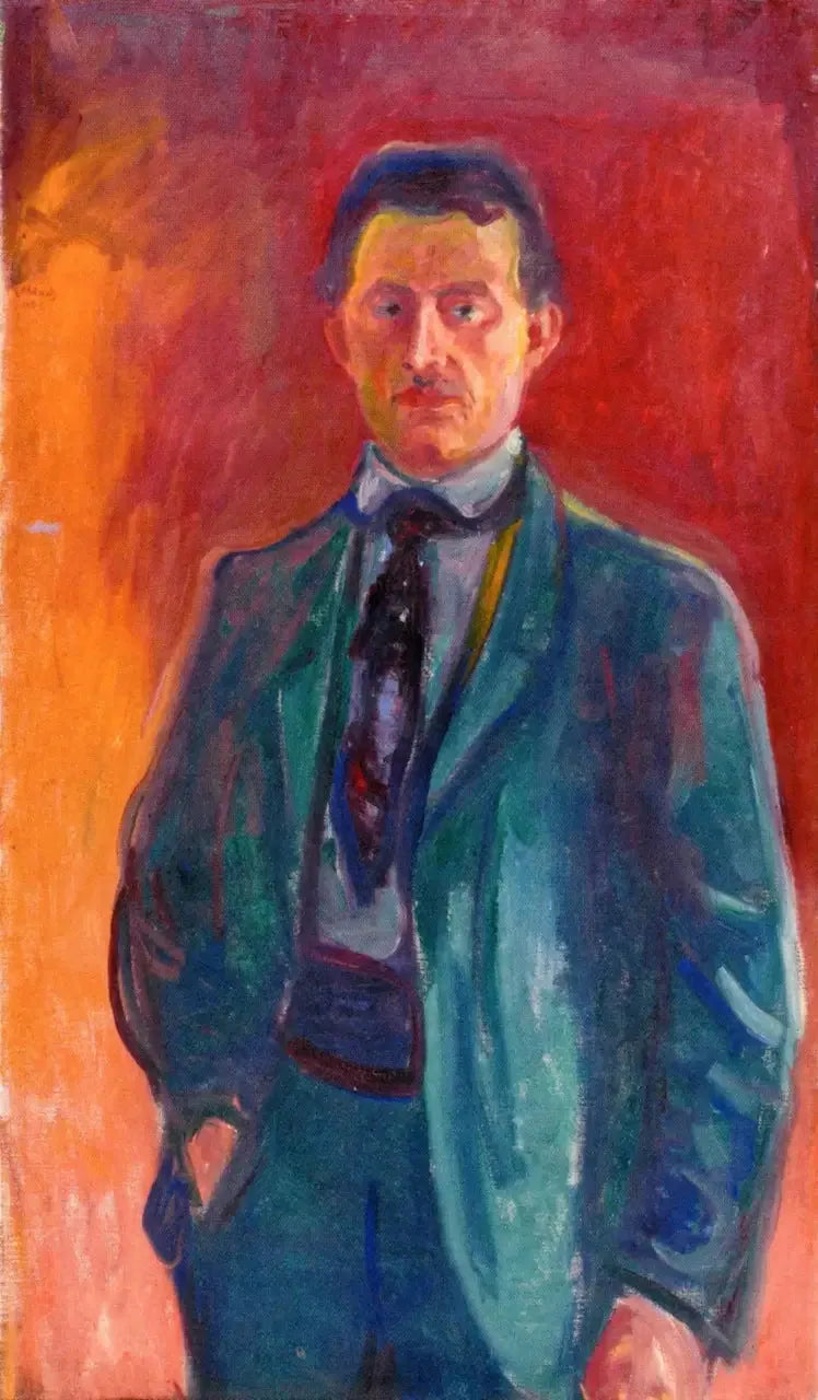 Selvportrett på rød bakgrunn - Edvard Munch