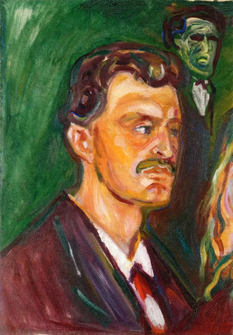 Reproduction du tableau « Autoportrait sur un fond vert - Edvard Munch » par Alpha Reproduction en peinture à l’huile