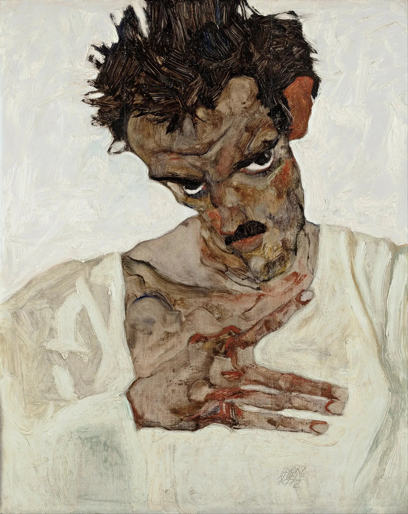 Selvportrett med hodet senket - Egon Schiele