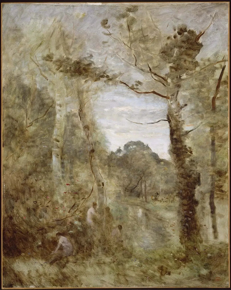 Badende i en lysning - Jean-Baptiste Camille Corot