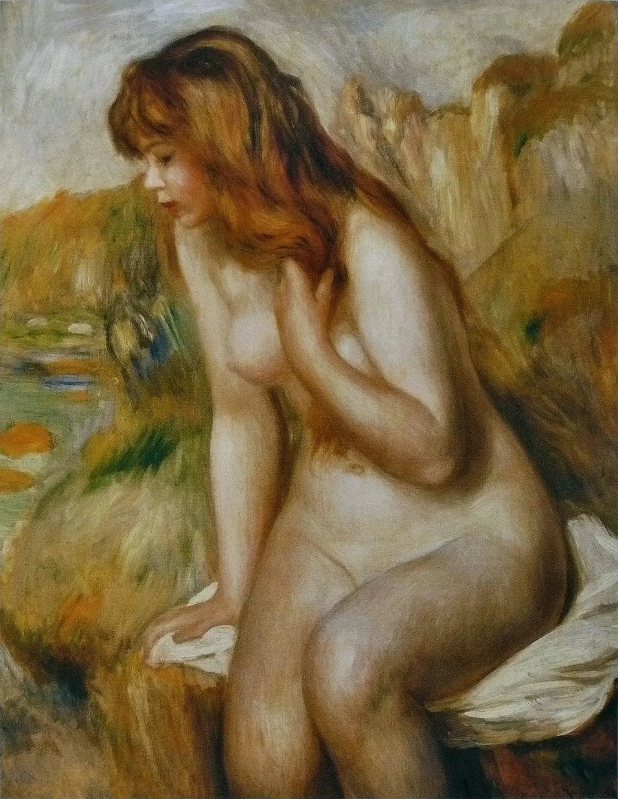 Badende kvinne sittende på stein - Pierre-Auguste Renoir